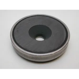 Ferrite pot magnet with continuous countersunk hole, stainless steel