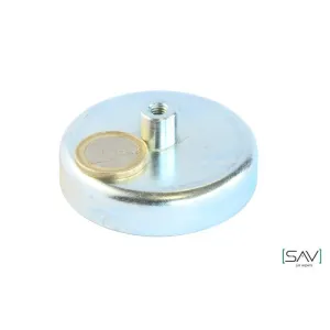 Flachgreifer aus Hartferrit, mit Gewindebuchse, verzinkt Ø 63 x 14 mm M6