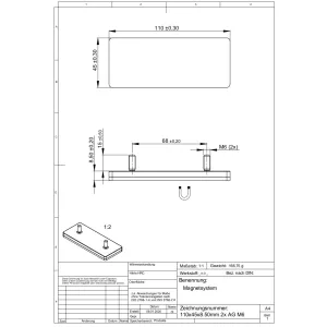 Magnetsystem aus NdFeB, Gummimantel Schwarz, mit Gewindezapfen, rechteckig 110 x 45 mm