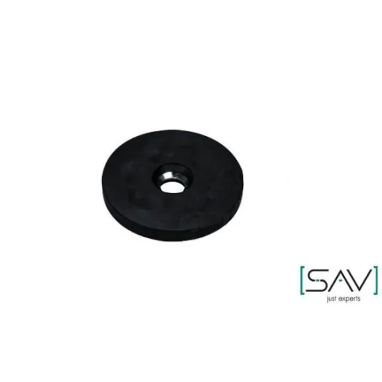 Neodymium magnet system in rubber with countersunk hole, black, 43 mm